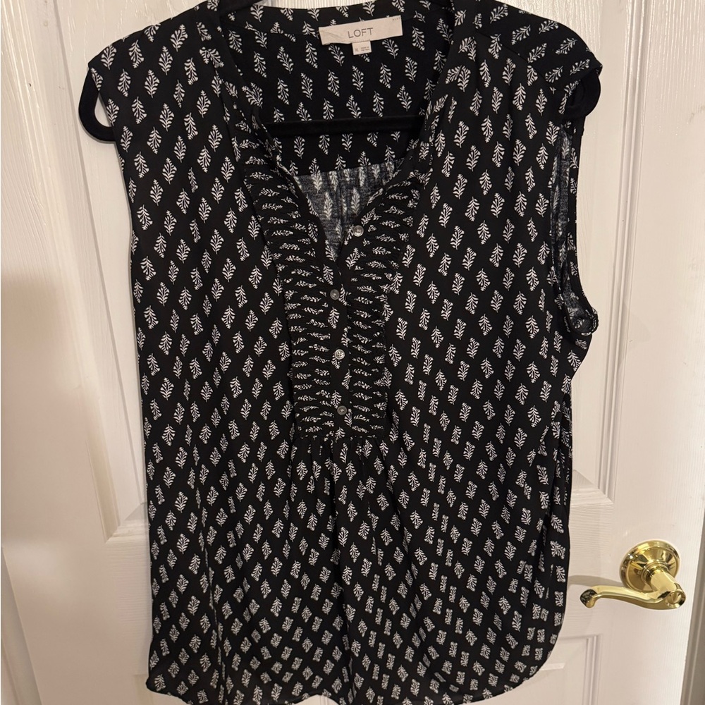 LOFT Black and White Patterned Blouse